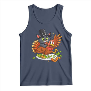 Funny Thanksgiving Cat Pilgrim Eat Turkey Tank Top TS14 Navy Print Your Wear