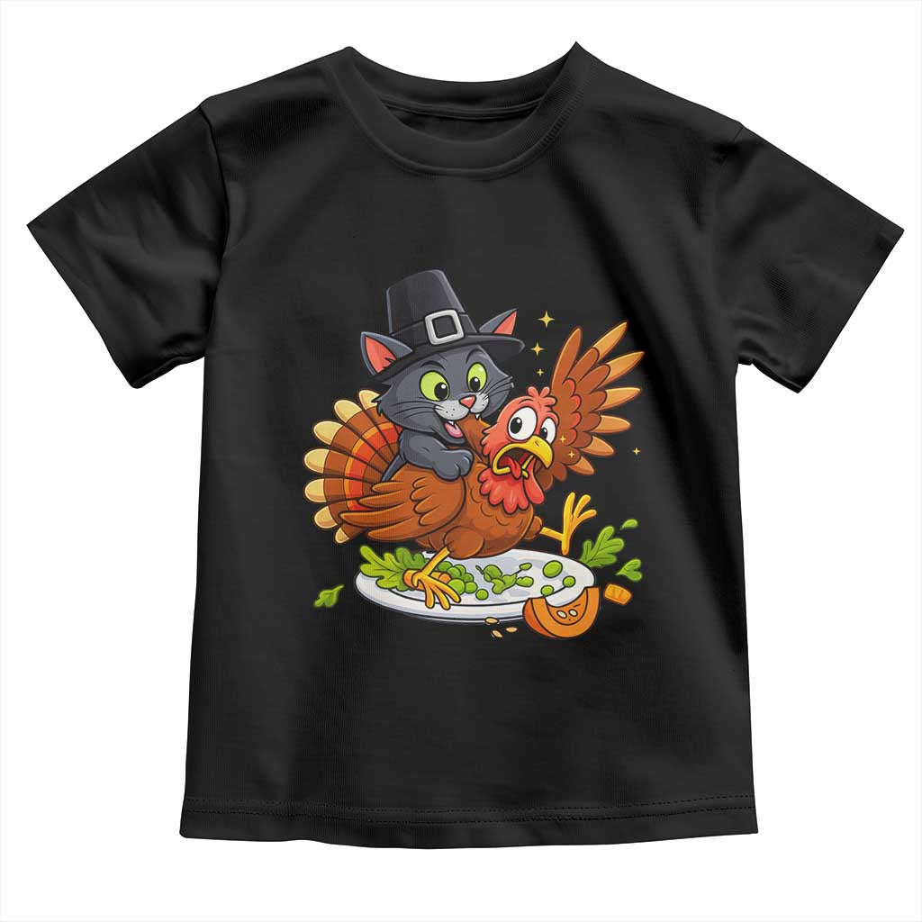 Funny Thanksgiving Cat Pilgrim Eat Turkey Toddler T Shirt TS14 Black Print Your Wear