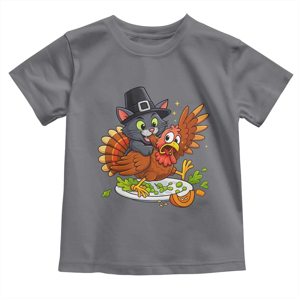 Funny Thanksgiving Cat Pilgrim Eat Turkey Toddler T Shirt TS14 Charcoal Print Your Wear