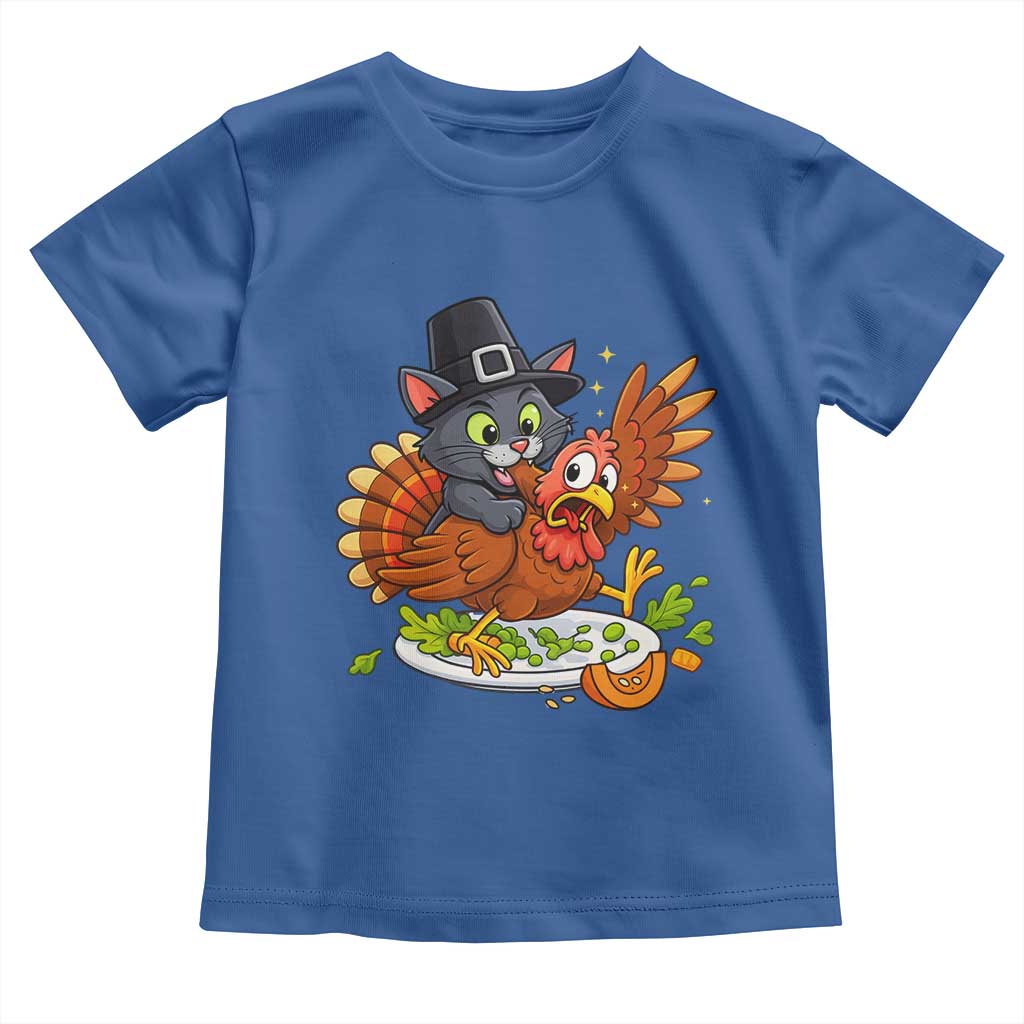 Funny Thanksgiving Cat Pilgrim Eat Turkey Toddler T Shirt TS14 Royal Blue Print Your Wear