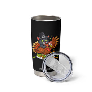 Funny Thanksgiving Cat Pilgrim Eat Turkey Tumbler Cup TS14 Print Your Wear