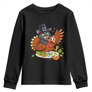 Funny Thanksgiving Cat Pilgrim Eat Turkey Youth Sweatshirt TS14 Black Print Your Wear