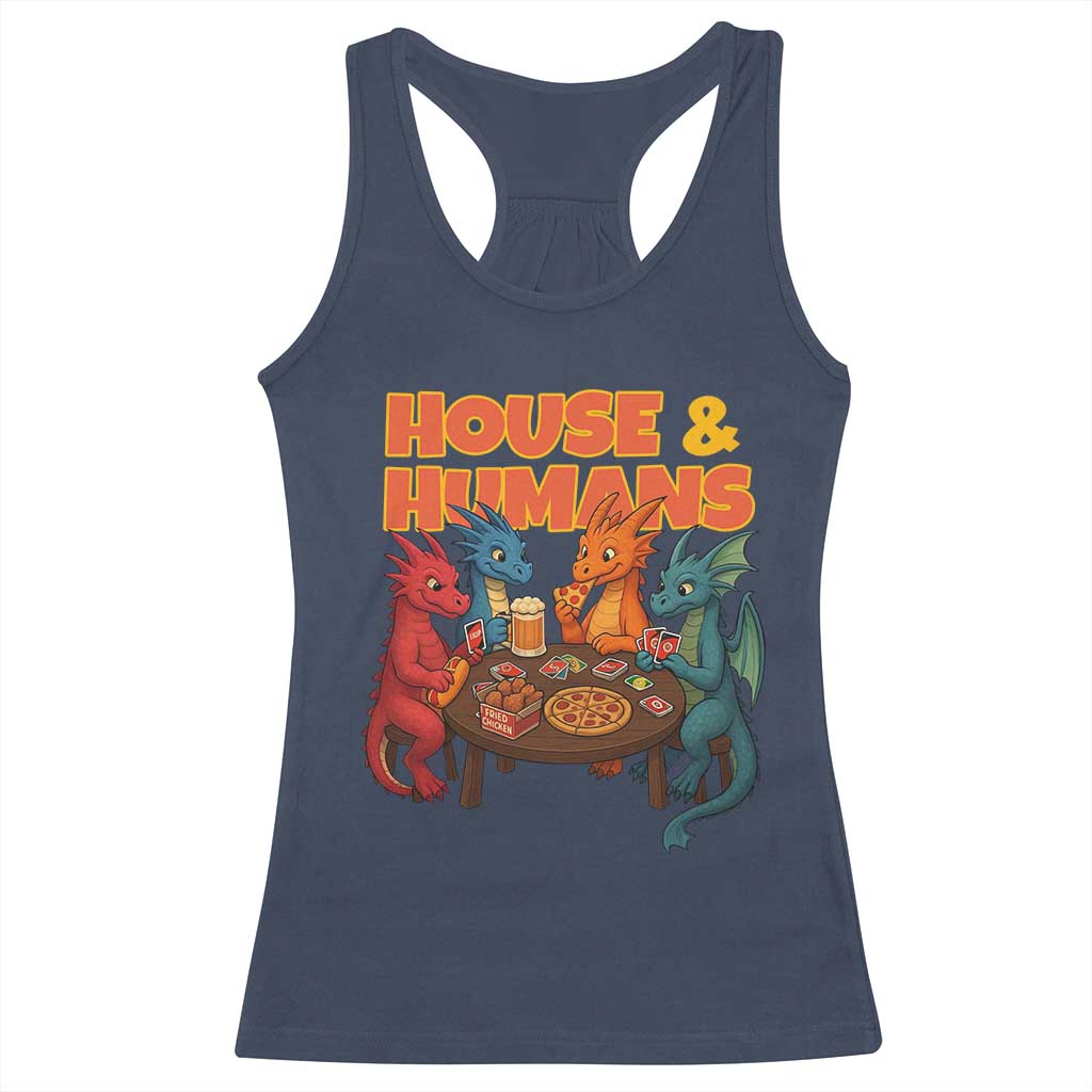 Houses Humans Racerback Tank Top Funny RPG Parody Gamer TS14 Navy Print Your Wear
