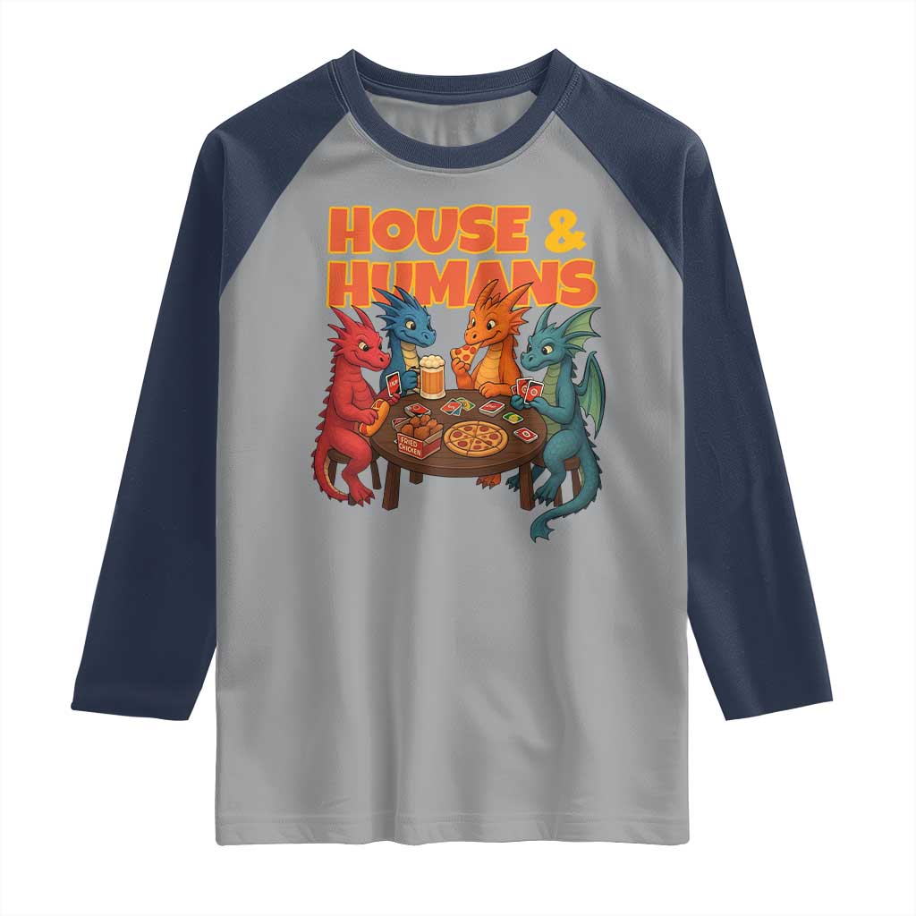 Houses Humans Raglan Shirt Funny RPG Parody Gamer TS14 Sport Gray Navy Print Your Wear