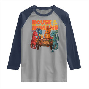 Houses Humans Raglan Shirt Funny RPG Parody Gamer TS14 Sport Gray Navy Print Your Wear