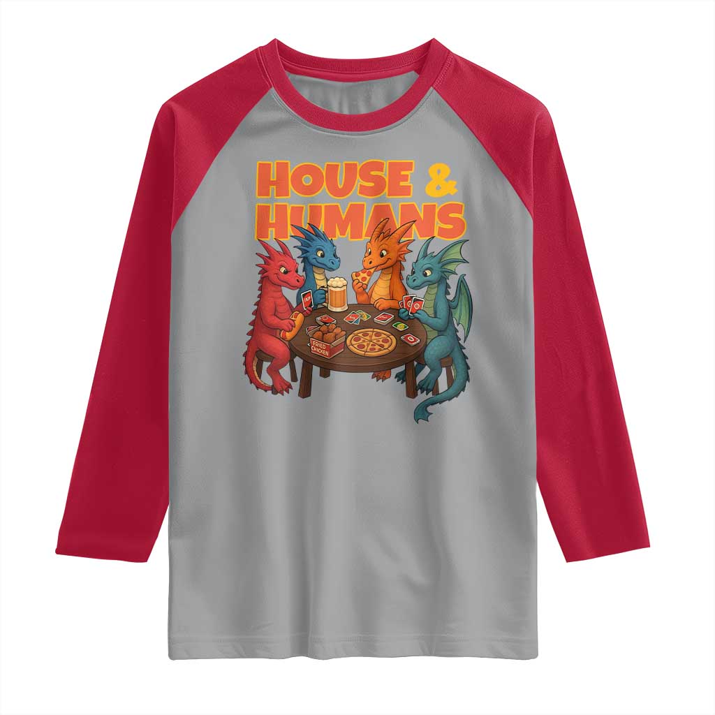 Houses Humans Raglan Shirt Funny RPG Parody Gamer TS14 Sport Gray Red Print Your Wear