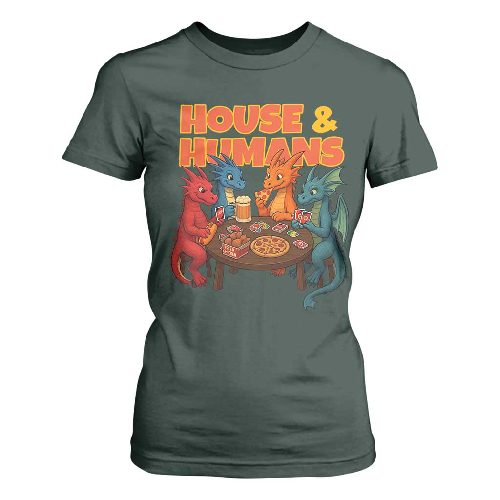 Houses Humans T Shirt For Women Funny RPG Parody Gamer TS14 Dark Forest Green Print Your Wear