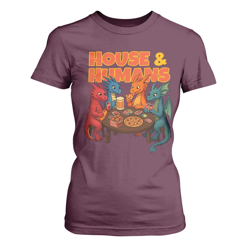 Houses Humans T Shirt For Women Funny RPG Parody Gamer TS14 Maroon Print Your Wear