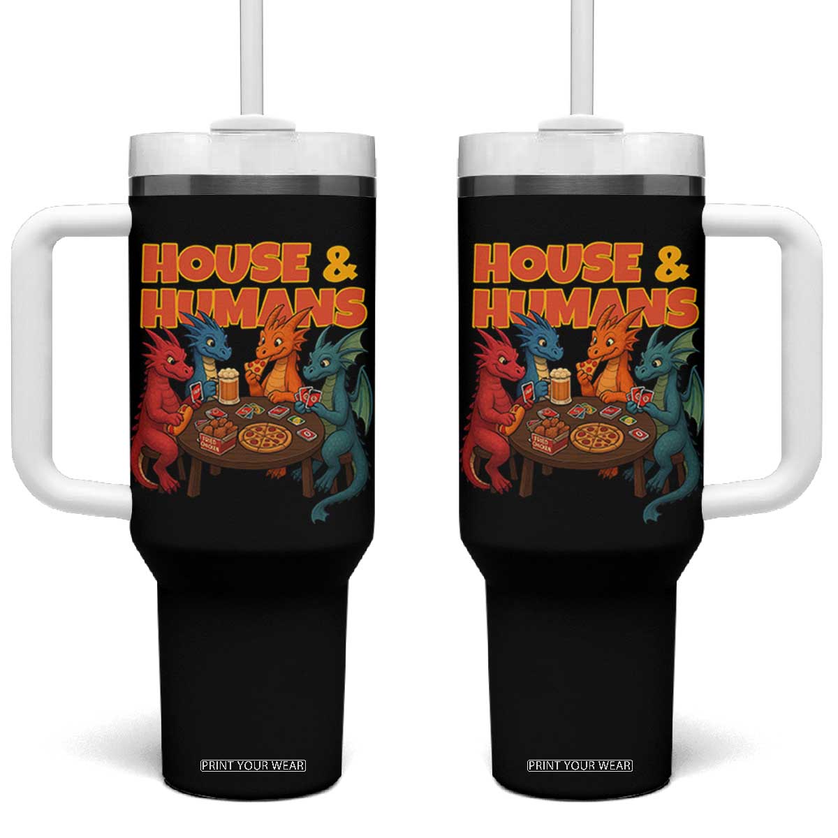 Houses Humans Tumbler With Handle Funny RPG Parody Gamer TS14 One Size: 40 oz Black Print Your Wear