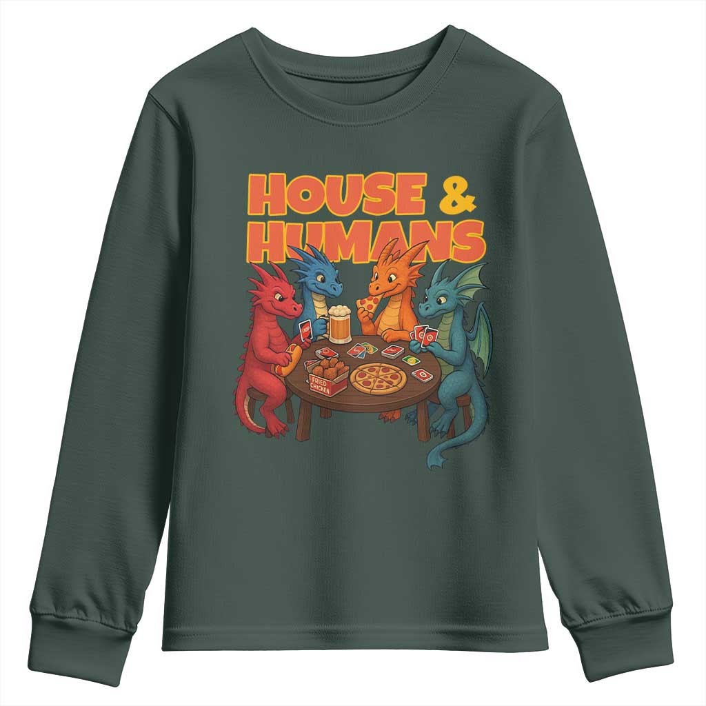 Houses Humans Youth Sweatshirt Funny RPG Parody Gamer TS14 Dark Forest Green Print Your Wear