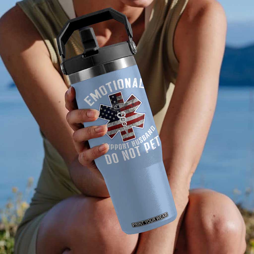 Emotional Support Husband Do Not Pet Flip Straw Tumbler Funny Couples TS14 One Size: 30 oz Light Blue Print Your Wear