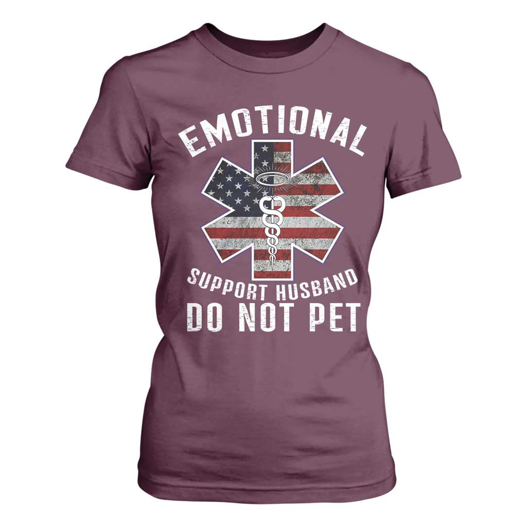 Emotional Support Husband Do Not Pet T Shirt For Women Funny Couples TS14 Maroon Print Your Wear