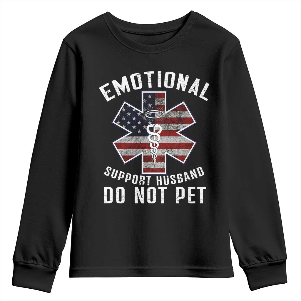Emotional Support Husband Do Not Pet Youth Sweatshirt Funny Couples TS14 Black Print Your Wear