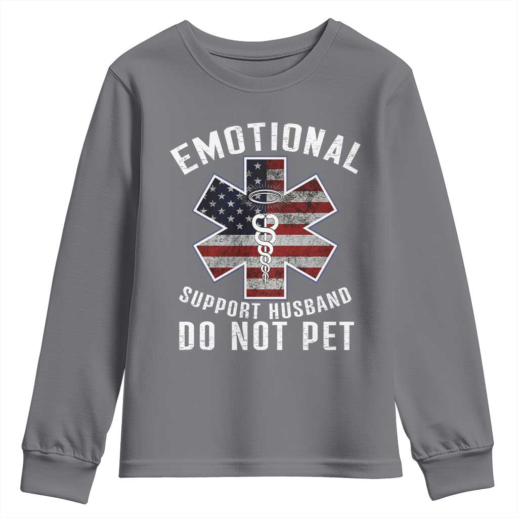 Emotional Support Husband Do Not Pet Youth Sweatshirt Funny Couples TS14 Charcoal Print Your Wear