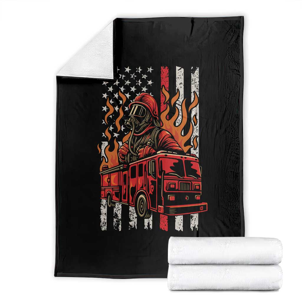 Firefighter Patriotic Fire Truck Fireman American Flag Throw Blanket TS14 Black Print Your Wear