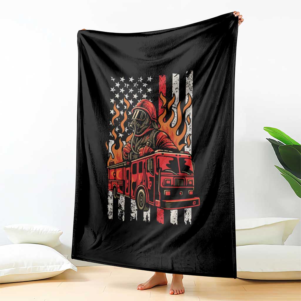 Firefighter Patriotic Fire Truck Fireman American Flag Throw Blanket TS14 Print Your Wear