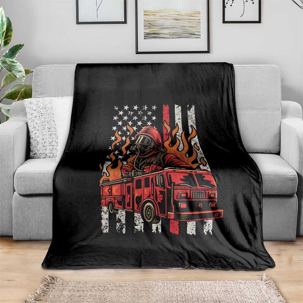 Firefighter Patriotic Fire Truck Fireman American Flag Throw Blanket TS14 Print Your Wear