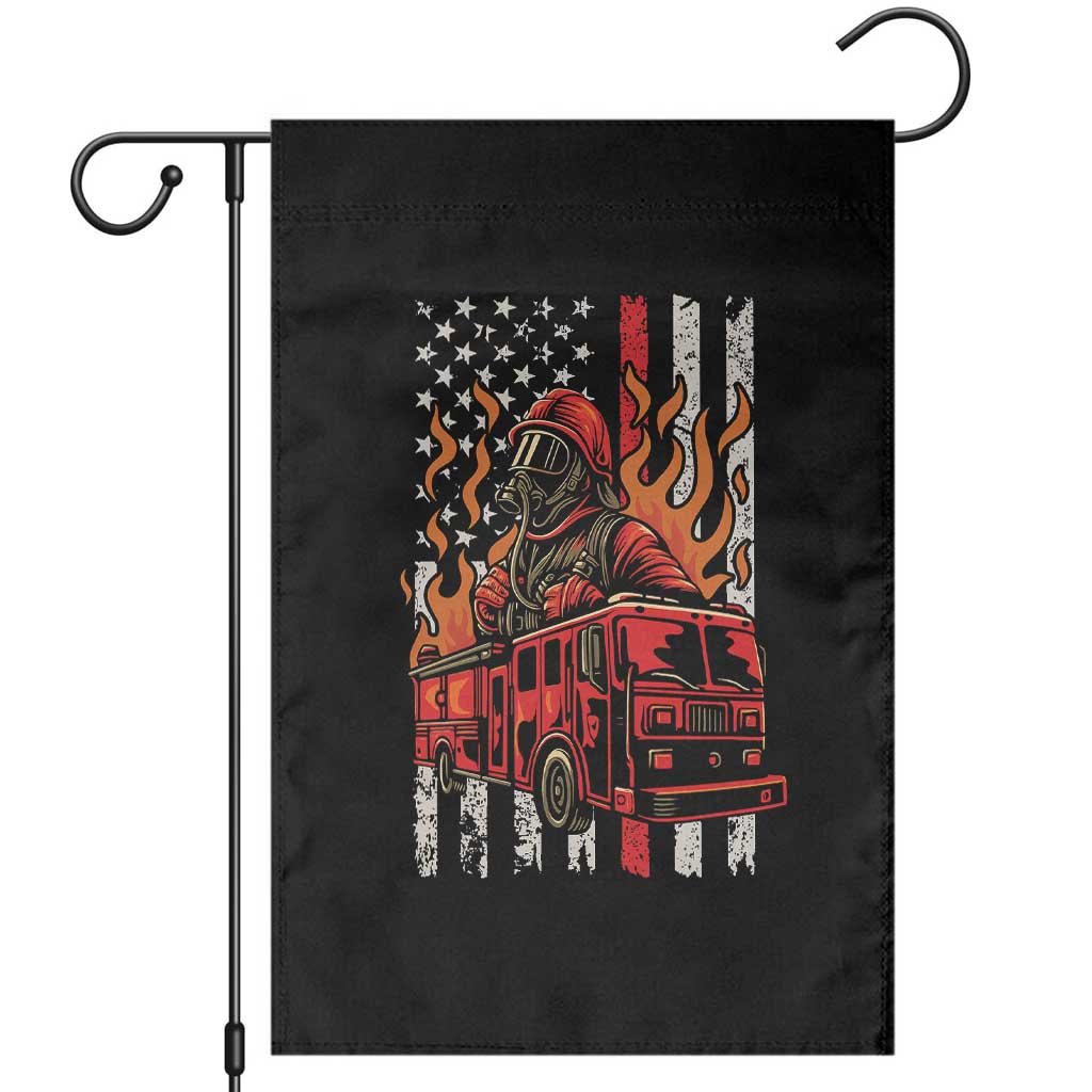 Firefighter Patriotic Fire Truck Fireman American Flag Garden Flag TS14 Black Print Your Wear