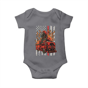 Firefighter Patriotic Fire Truck Fireman American Flag Baby Onesie TS14 Charcoal Print Your Wear