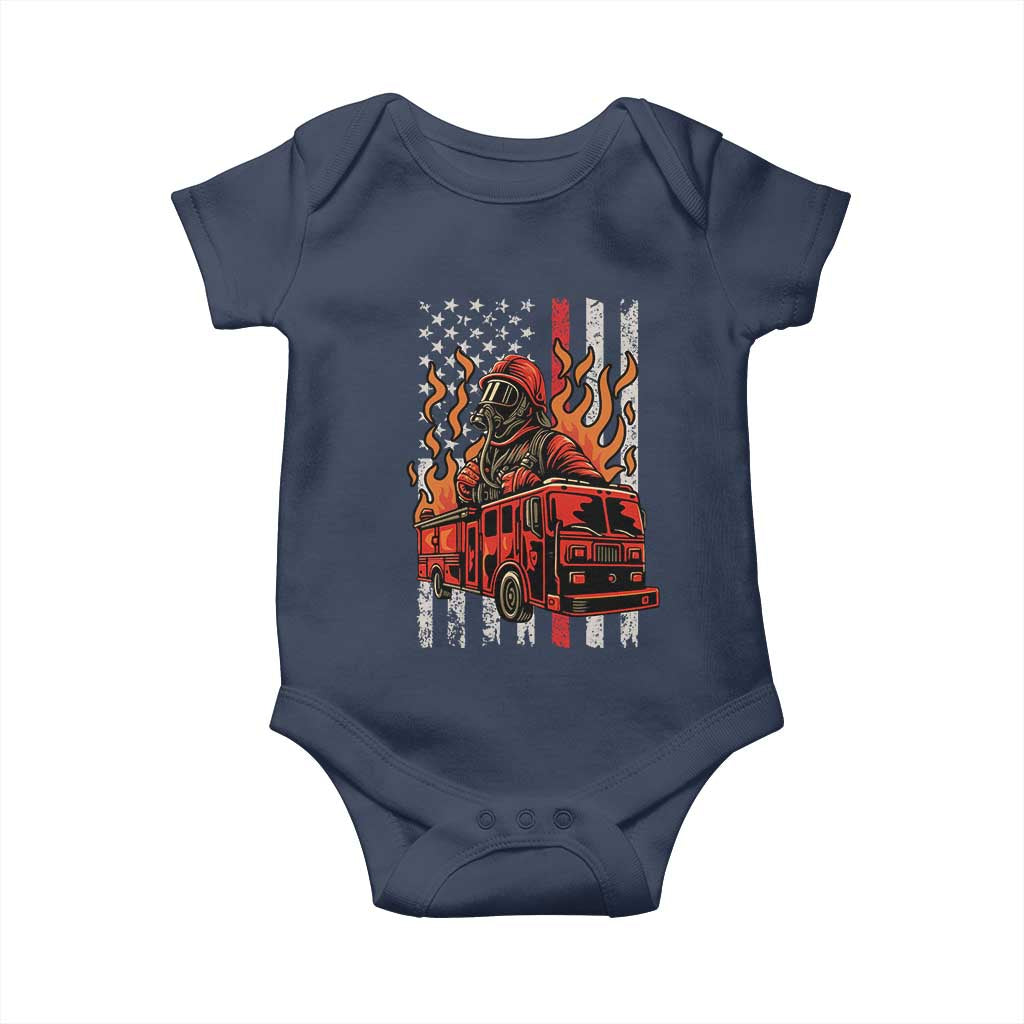 Firefighter Patriotic Fire Truck Fireman American Flag Baby Onesie TS14 Navy Print Your Wear