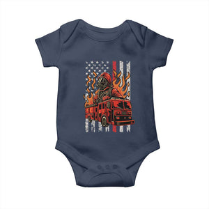 Firefighter Patriotic Fire Truck Fireman American Flag Baby Onesie TS14 Navy Print Your Wear