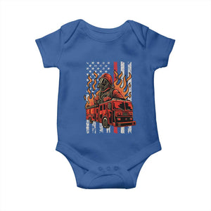 Firefighter Patriotic Fire Truck Fireman American Flag Baby Onesie TS14 Royal Blue Print Your Wear