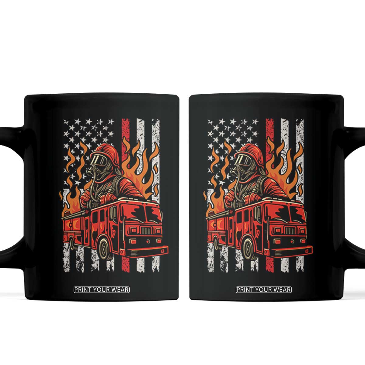 Firefighter Patriotic Fire Truck Fireman American Flag Coffee Mug TS14 Black Print Your Wear