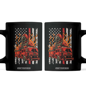 Firefighter Patriotic Fire Truck Fireman American Flag Coffee Mug TS14 Black Print Your Wear