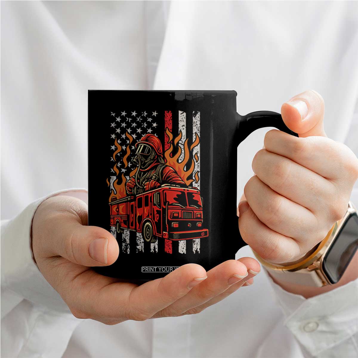 Firefighter Patriotic Fire Truck Fireman American Flag Coffee Mug TS14 Print Your Wear