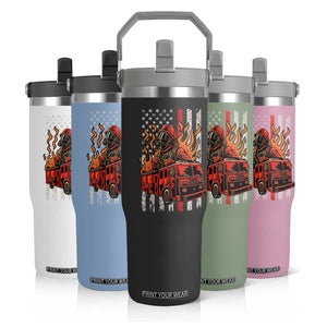 Firefighter Patriotic Fire Truck Fireman American Flag Flip Straw Tumbler TS14 Print Your Wear