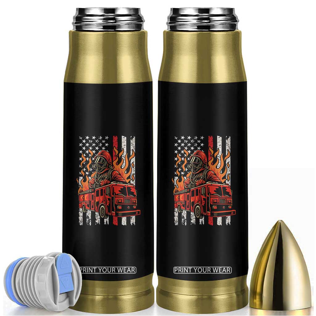 Firefighter Patriotic Fire Truck Fireman American Flag Bullet Tumbler TS14 Black Print Your Wear