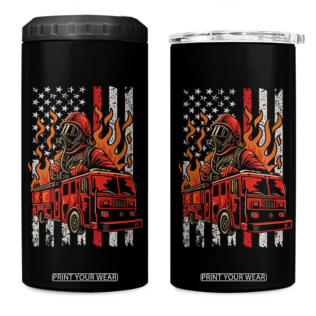 Firefighter Patriotic Fire Truck Fireman American Flag 4 in 1 Can Cooler Tumbler TS14 One Size: 16 oz Black Print Your Wear