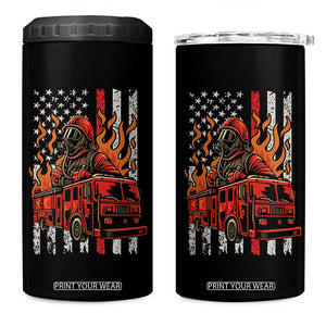 Firefighter Patriotic Fire Truck Fireman American Flag 4 in 1 Can Cooler Tumbler TS14 One Size: 16 oz Black Print Your Wear