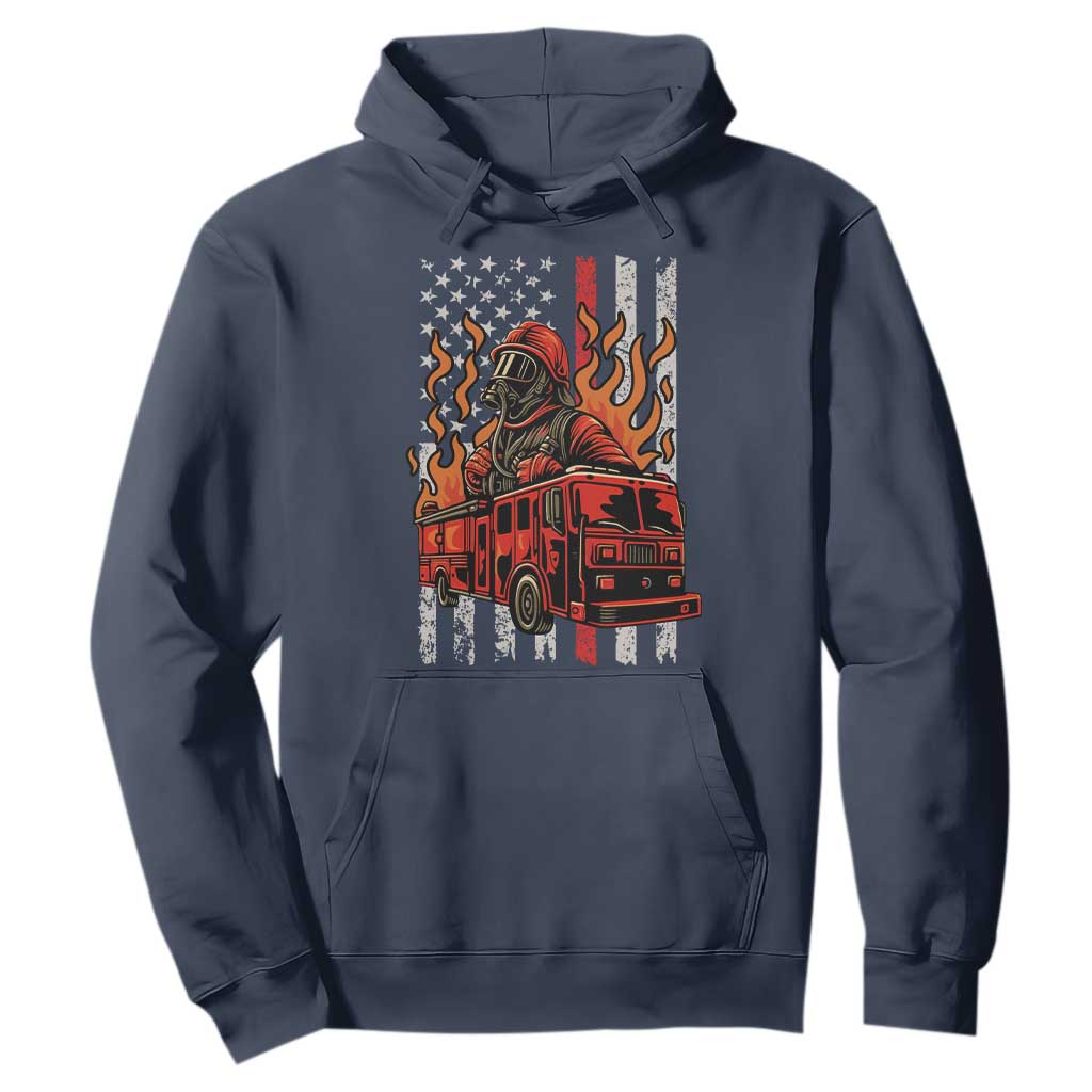 Firefighter Patriotic Fire Truck Fireman American Flag Hoodie TS14 Navy Print Your Wear