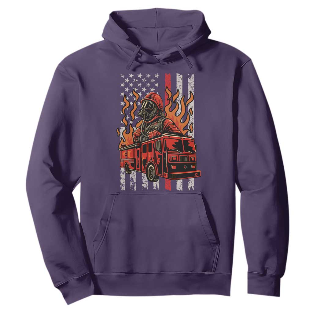 Firefighter Patriotic Fire Truck Fireman American Flag Hoodie TS14 Purple Print Your Wear
