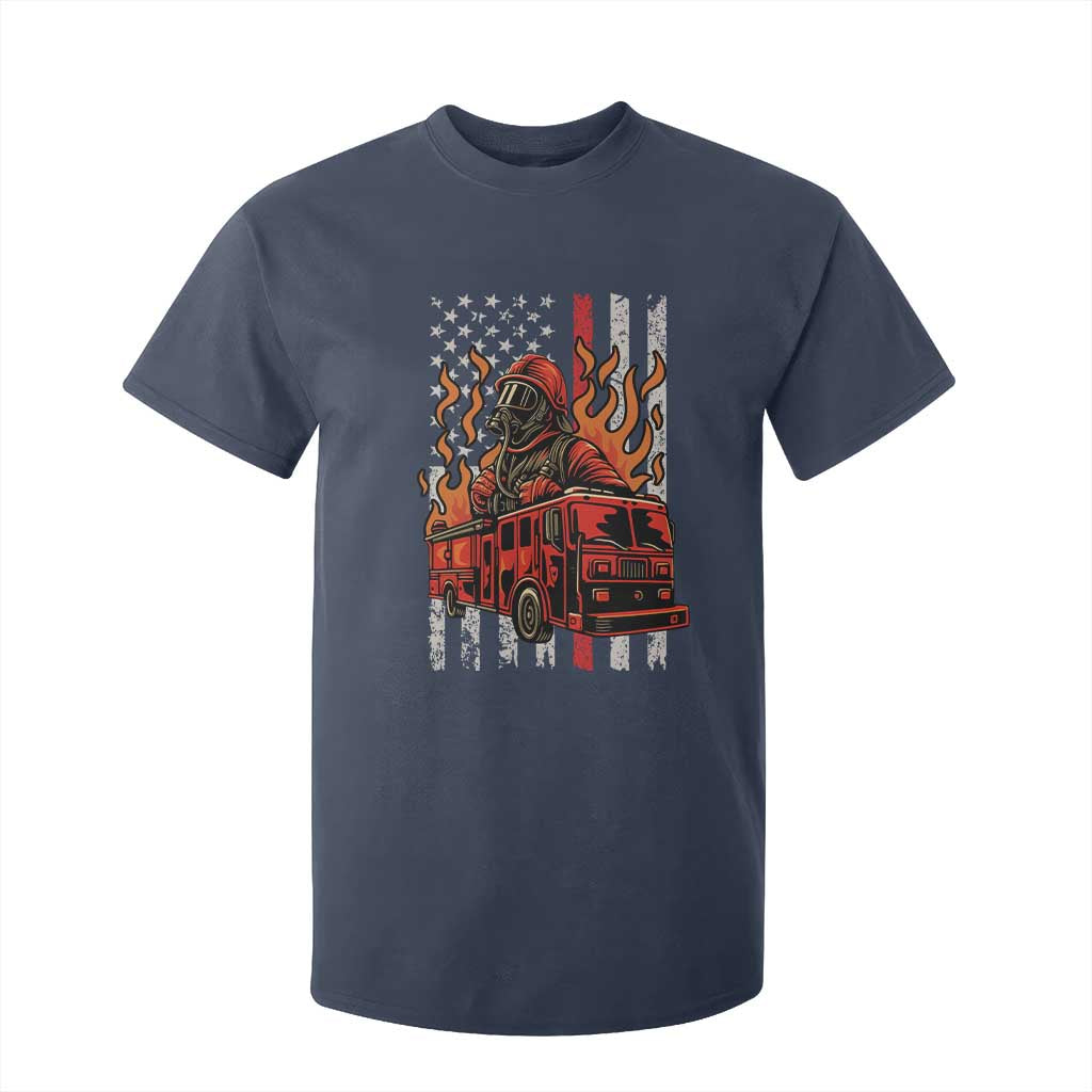 Firefighter Patriotic Fire Truck Fireman American Flag T Shirt For Kid TS14 Navy Print Your Wear