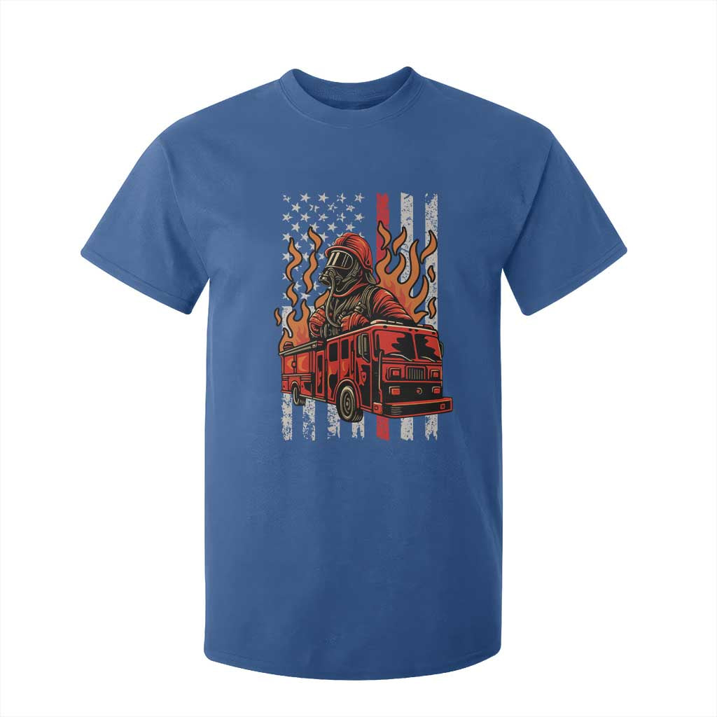 Firefighter Patriotic Fire Truck Fireman American Flag T Shirt For Kid TS14 Royal Blue Print Your Wear