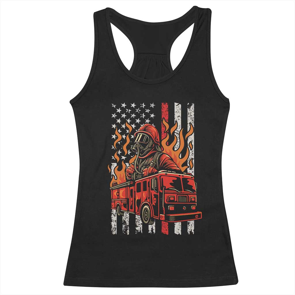 Firefighter Patriotic Fire Truck Fireman American Flag Racerback Tank Top TS14 Black Print Your Wear