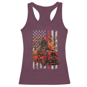 Firefighter Patriotic Fire Truck Fireman American Flag Racerback Tank Top TS14 Maroon Print Your Wear