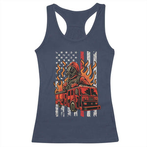 Firefighter Patriotic Fire Truck Fireman American Flag Racerback Tank Top TS14 Navy Print Your Wear