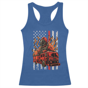 Firefighter Patriotic Fire Truck Fireman American Flag Racerback Tank Top TS14 Royal Blue Print Your Wear