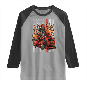 Firefighter Patriotic Fire Truck Fireman American Flag Raglan Shirt TS14 Sport Gray Black Print Your Wear