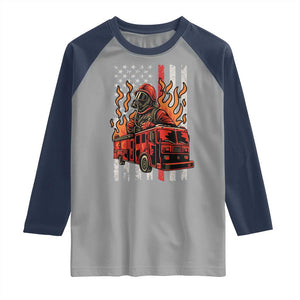 Firefighter Patriotic Fire Truck Fireman American Flag Raglan Shirt TS14 Sport Gray Navy Print Your Wear