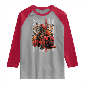 Firefighter Patriotic Fire Truck Fireman American Flag Raglan Shirt TS14 Sport Gray Red Print Your Wear