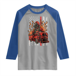 Firefighter Patriotic Fire Truck Fireman American Flag Raglan Shirt TS14 Sport Gray Royal Print Your Wear