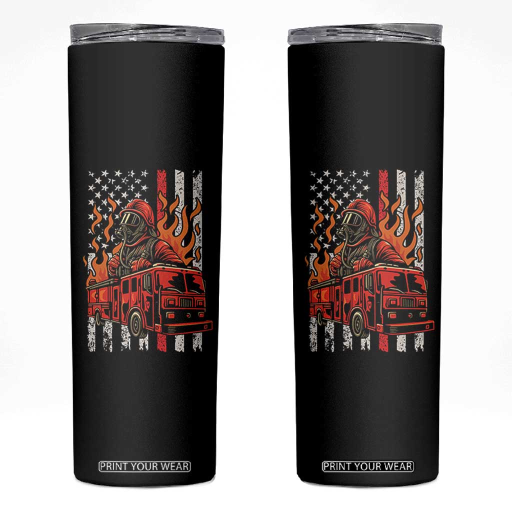 Firefighter Patriotic Fire Truck Fireman American Flag Skinny Tumbler TS14 Black Print Your Wear