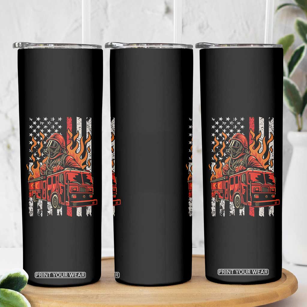 Firefighter Patriotic Fire Truck Fireman American Flag Skinny Tumbler TS14 Print Your Wear