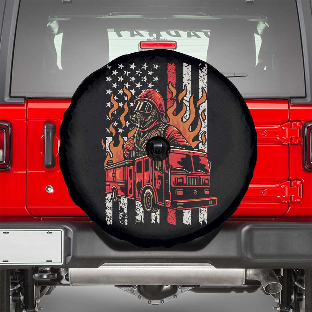 Firefighter Patriotic Fire Truck Fireman American Flag Spare Tire Cover TS14 Black Print Your Wear