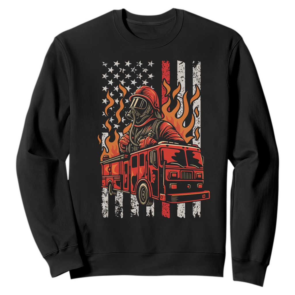 Firefighter Patriotic Fire Truck Fireman American Flag Sweatshirt TS14 Black Print Your Wear