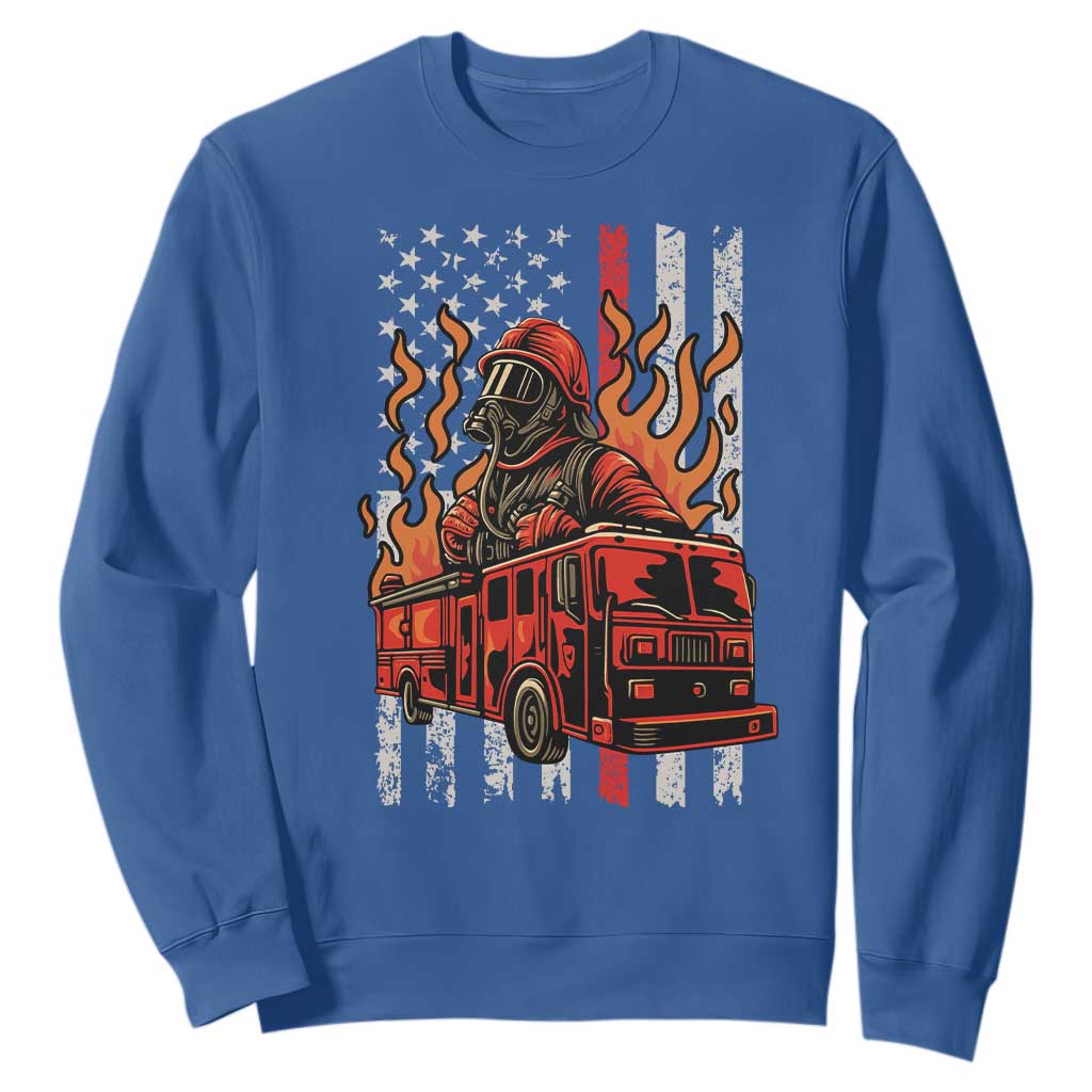 Firefighter Patriotic Fire Truck Fireman American Flag Sweatshirt TS14 Royal Blue Print Your Wear